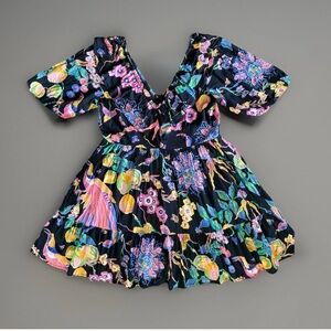 Banjanan Women's Mini Black Floral Ruffle Dress Short Sleeve Size Small